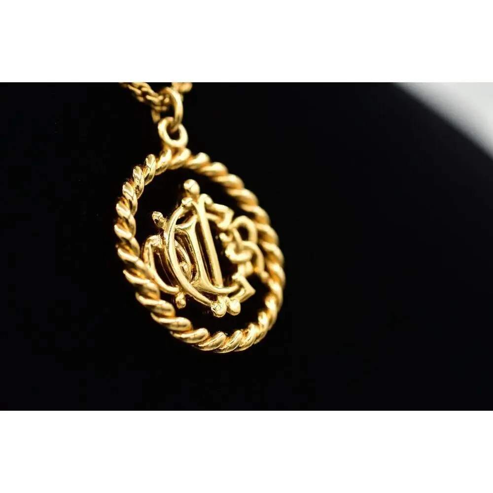 Christian Dior Vintage Insignia Logo Pendant Necklace Gold Tone Signed 80s BinBM - Picture 6 of 16